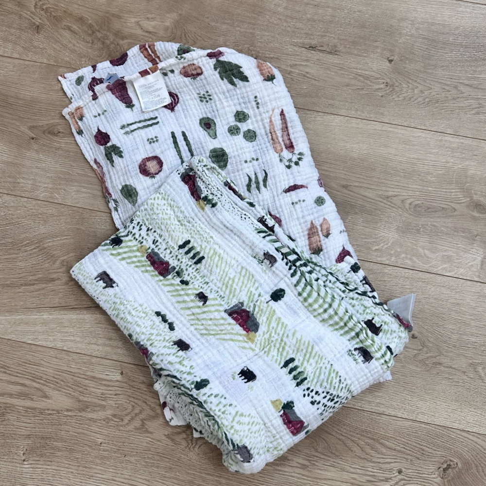 Little unicorn two muslin swaddles farm and vegetable print